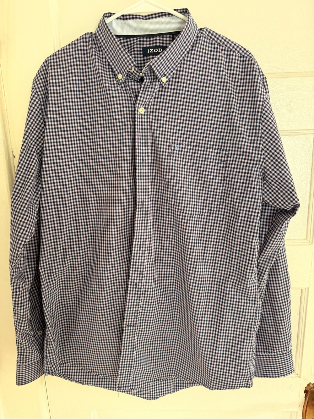 Izod Navy and White Gingham Button-Down Dress Shirt